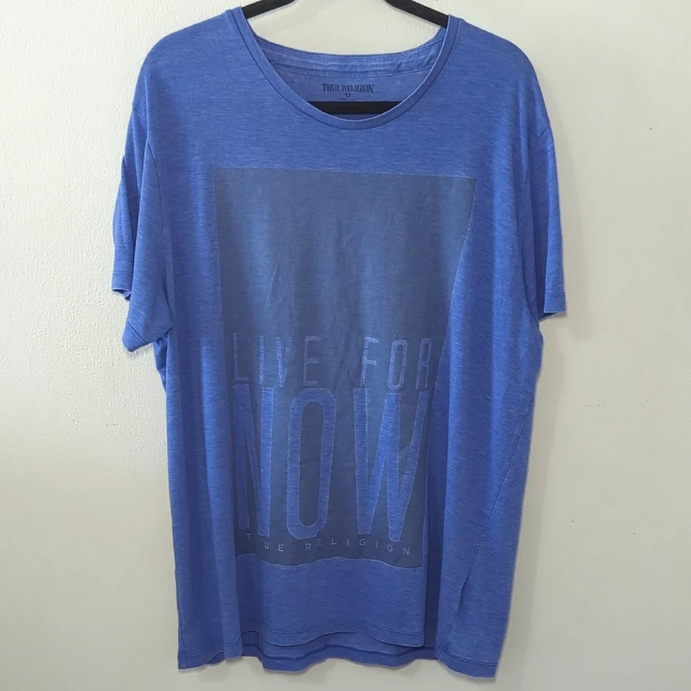 True Religion Live for Now Graphic T-Shirt Blue Black Slub Knit Men's Size 3XL